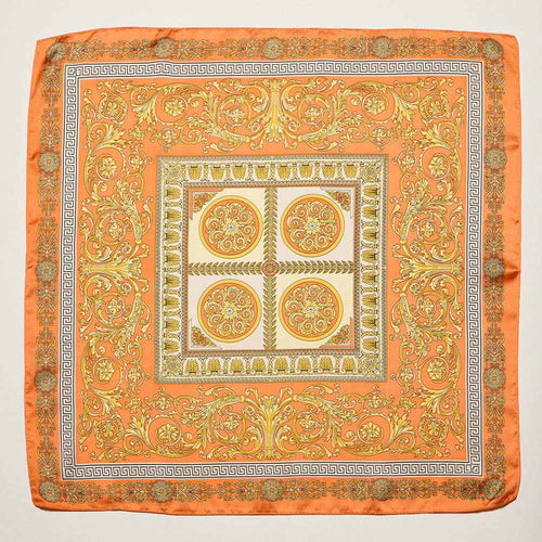 Ornate Baroque Pattern Print Square Bandana Scarf - Orange
