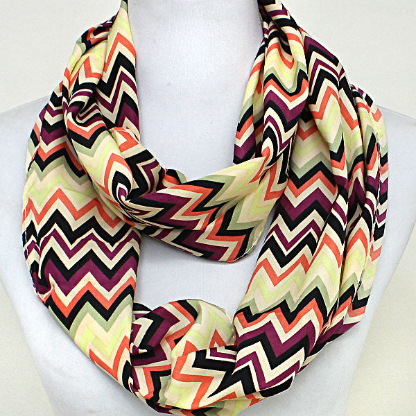 Madeline Love Black, Yellow, Green, Purple Funky Chevron Polyester Infinity Spring Scarf - Jewelry