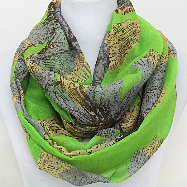 Madeline Love Green, Brown Flower Polyester Infinity Spring Scarf - Jewelry