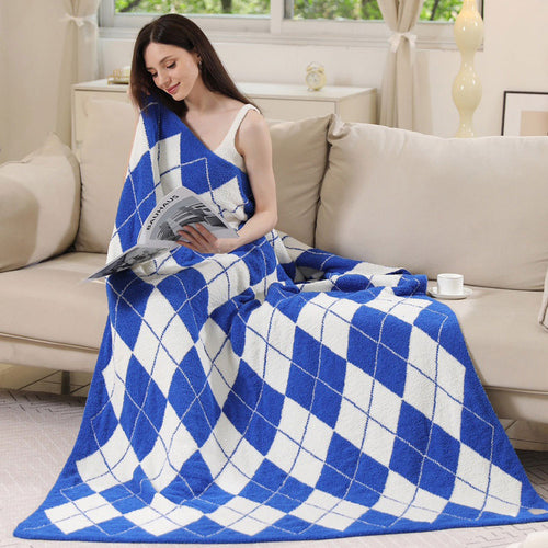Argyle Reversible Throw Blanket - Blue