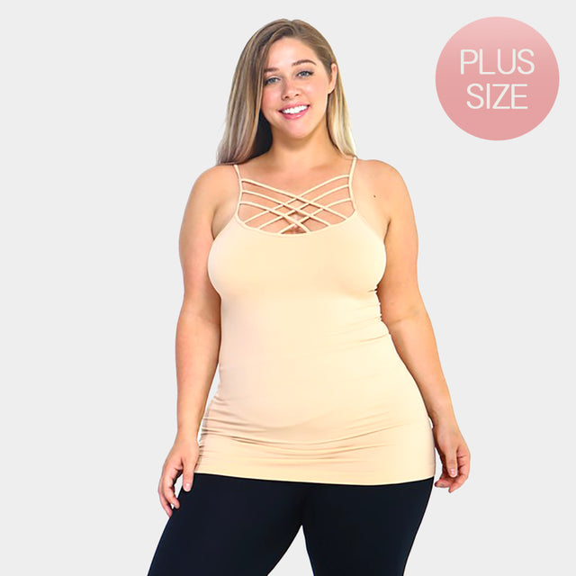 Madeline Love Neutral Plus Size Seamless Triple Criss-Cross Front Cami Tank Top - Jewelry
