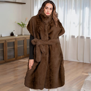 Madeline Love Brown Cozy Faux Fur Long Belted Vest - Hair Accessories