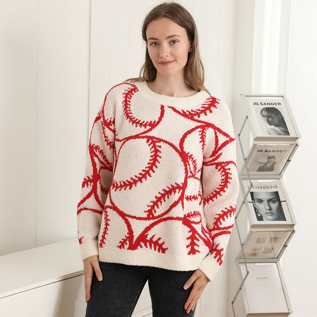 Madeline Love Red Cozy Baseball Crew Neck Sweater - Sports & Events