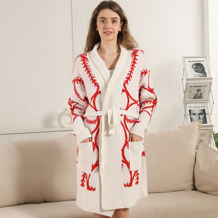 Red Baseball Robe with Pockets and Belt