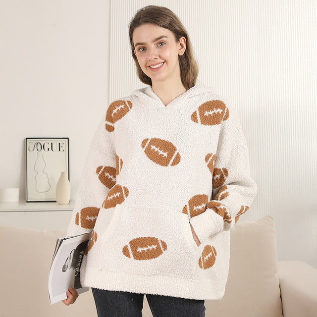 Madeline Love Brown Cozy Football Hooded Sweater with Pocket - Jewelry