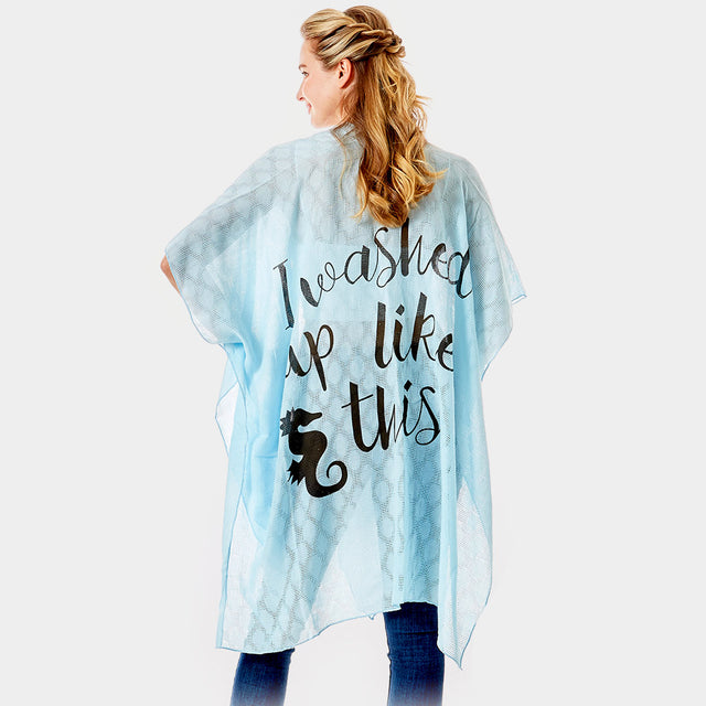 Madeline Love Light Blue 'I Washed Up Like This' Solid Lettering Cover Up Poncho - Apparel