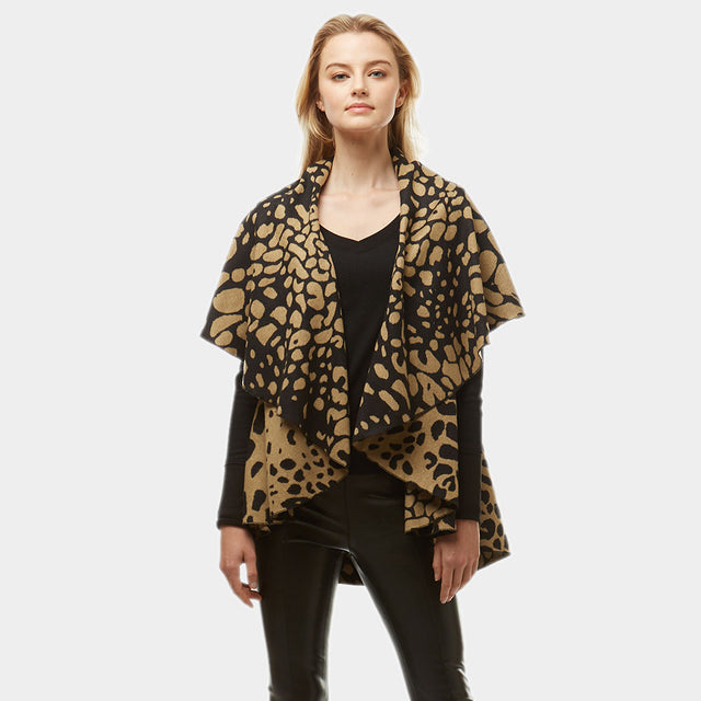 Beige Diameter Animal Print Cape Vest 