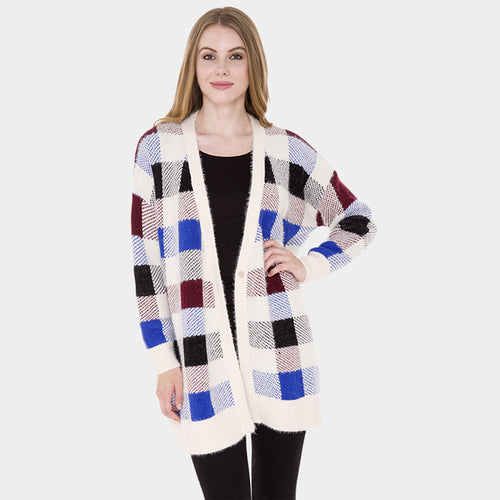 Plaid Check Cardigan - Beige