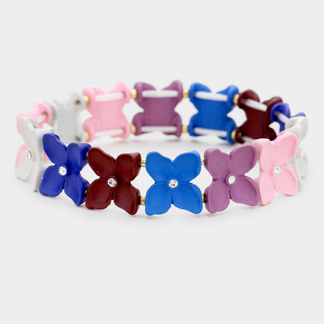 Madeline Love Multi, Purple Colorful Flower Rhinestone Stretch Bracelet - Bracelets