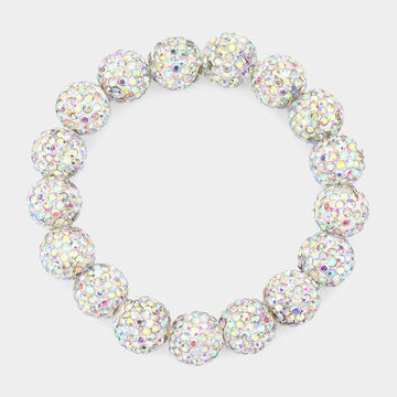 Madeline Love AB, Silver Rhinestone Pave Ball Stretch Bracelet - Bracelets