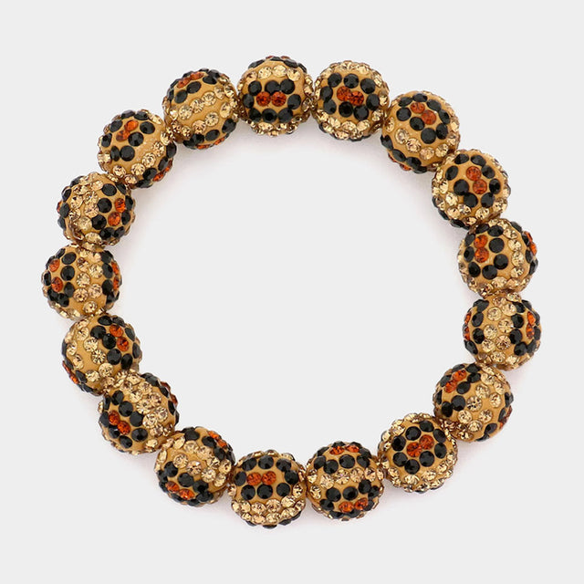 Madeline Love Leopard Leopard Patterned Rhinestone Pave Ball Stretch Bracelet - Bracelets