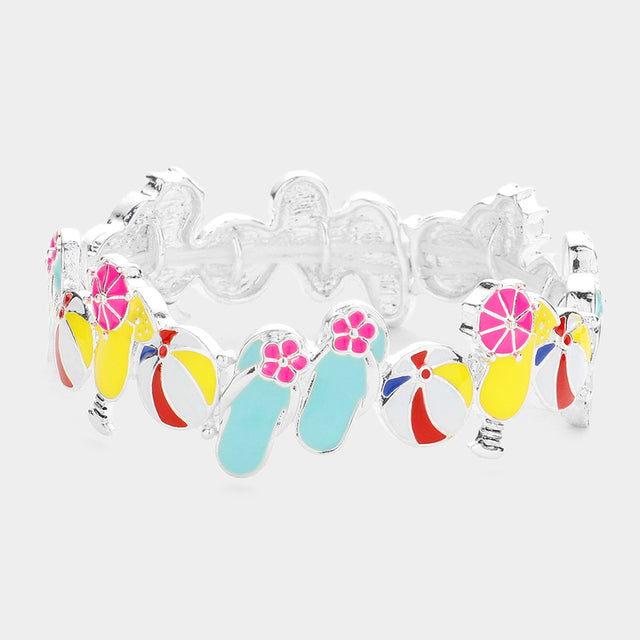 Madeline Love Multi Enamel Flip Flop Ball Cocktail Stretch Bracelet - Bracelets