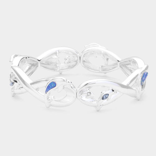Dolphin Metal Stretch Bracelet - Multi, Silver