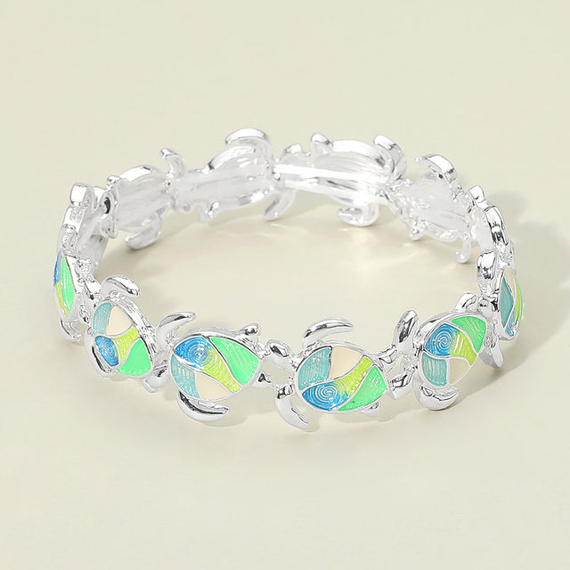 Madeline Love Multi, Silver Sea Turtle Beaded Stretch Bracelet - Bracelets