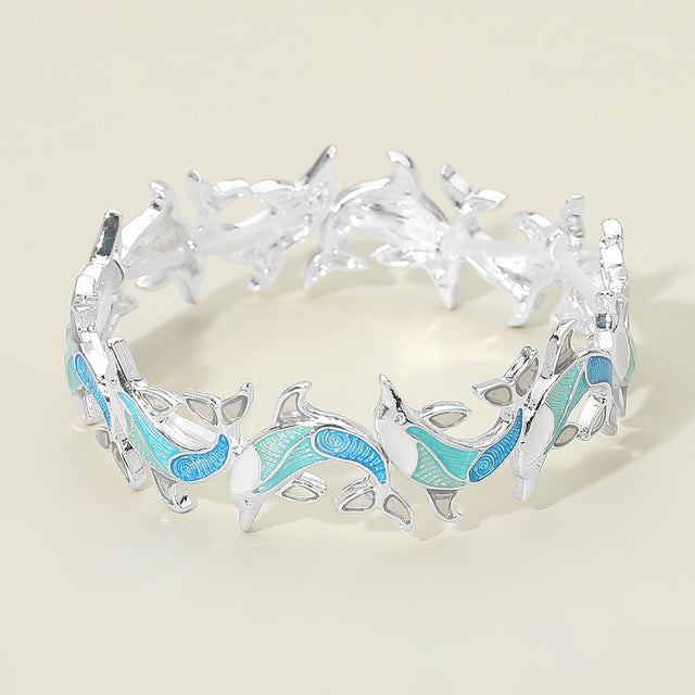 Madeline Love Multi, Silver Dolphin Beaded Stretch Bracelet - Bracelets