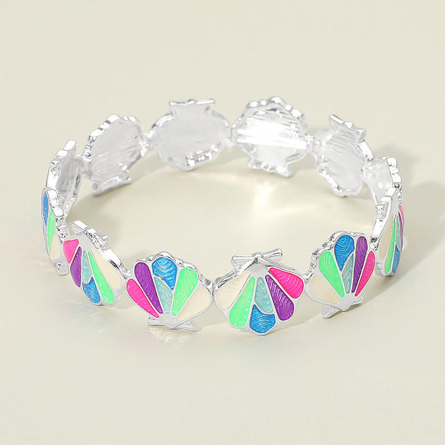 Madeline Love Multi, Silver Shell Beaded Stretch Bracelet - Bracelets