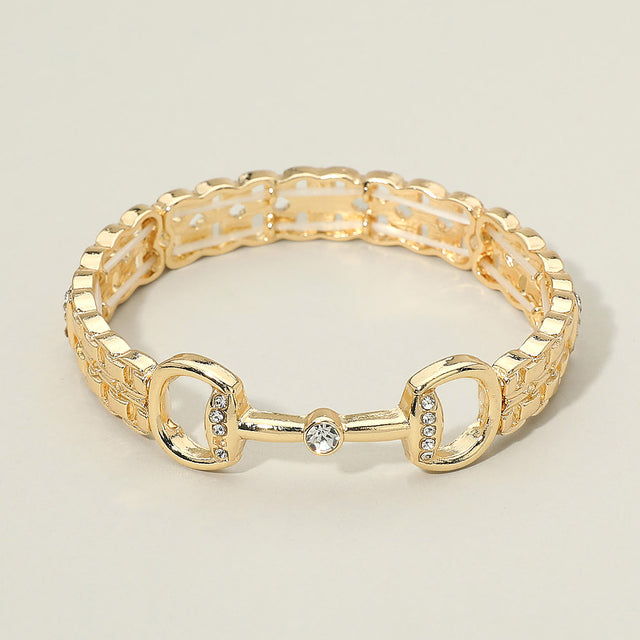 Madeline Love Clear, Gold Stone Pave Horsebit Accent Stretch Bracelet