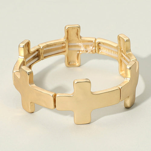 Women's Worn Metal Cross Stretch Bracelet - Matte Silver