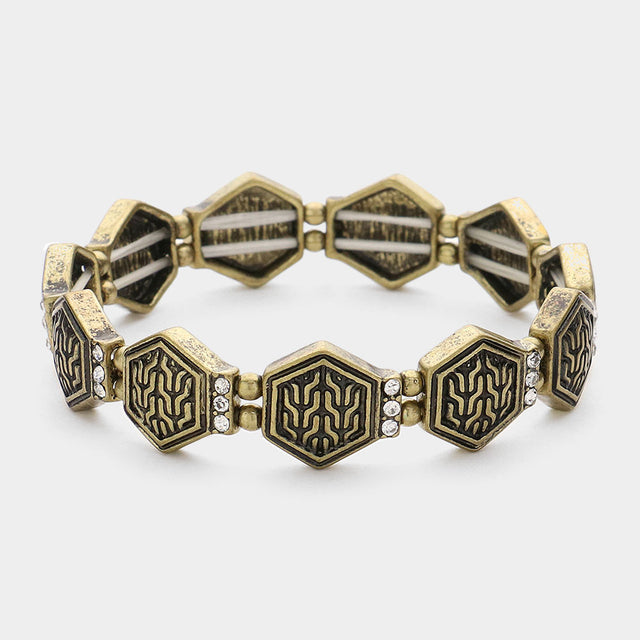 Madeline Love Gold Burnished Archaic Hex Stretch Bracelet - Bracelets