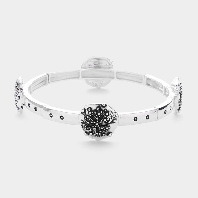 Antique Silver Sand Dollar  Stretch Bracelet