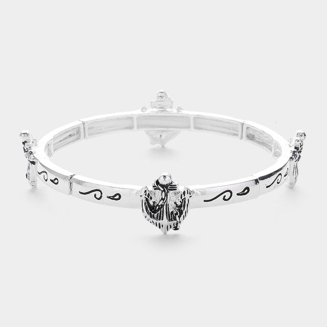 Antique Silver Anchor Stretch Bracelet