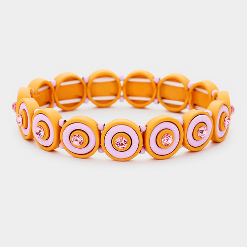 Round Crystal Resin Stretch Bracelet - Lavender, Yellow