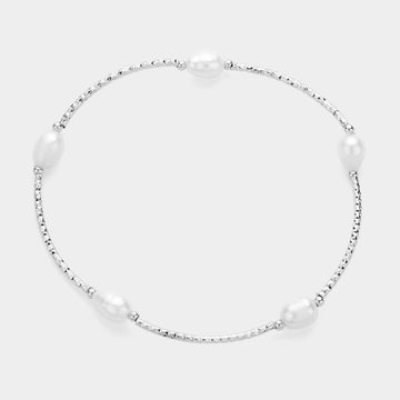 Madeline Love Cream, Rhodium Pearl Pointed Stretch Bracelet - Bracelets