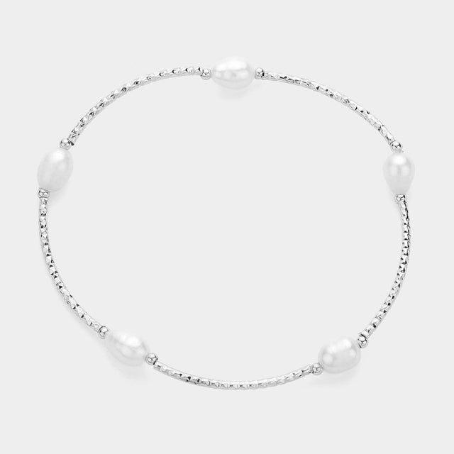 Madeline Love Cream, Rhodium Pearl Pointed Stretch Bracelet - Bracelets