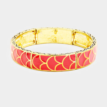 Madeline Love Pink, Gold Enamel Abstract Pattern Stretch Bracelet - Bracelets