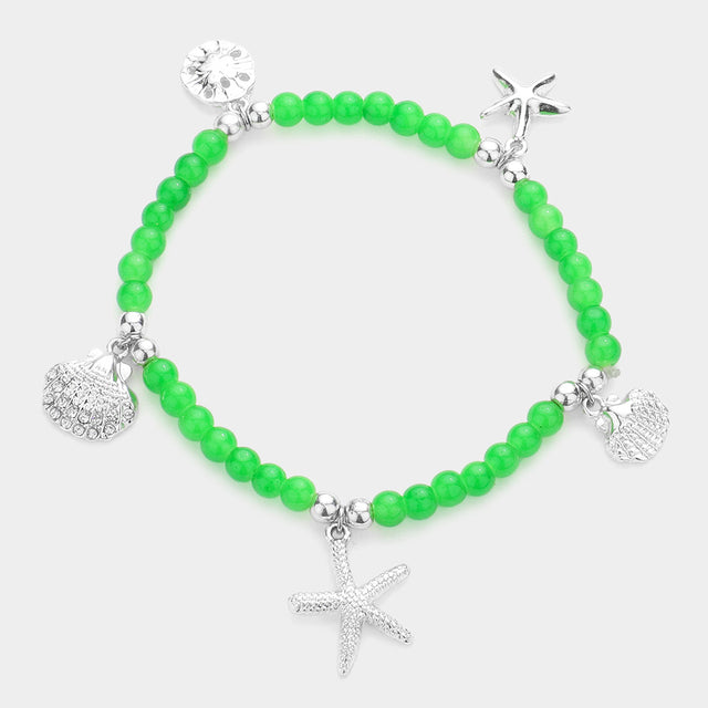 Madeline Love Green Starfish Shell Sand Dollar Charms Beaded Stretch Bracelet - Bracelets