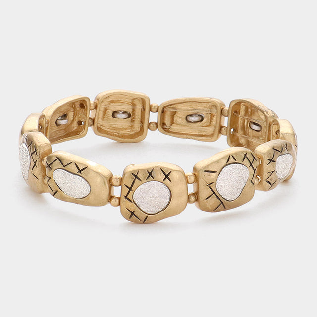 Madeline Love Worn Gold Hammered Metal Stretch Bracelet - Bracelets
