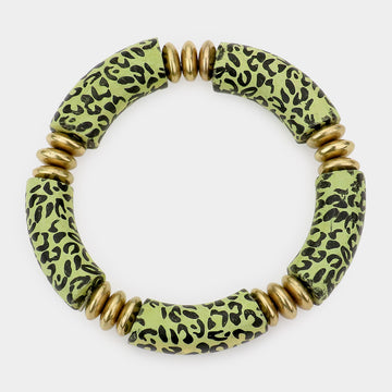 Madeline Love Mint Leopard Patterned Wood Stretch Bracelet - Bracelets