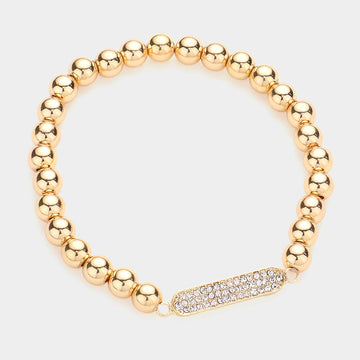 Madeline Love Gold Rhinestone Pave Oval Accented Metal Ball Stretch Bracelet - Bracelets