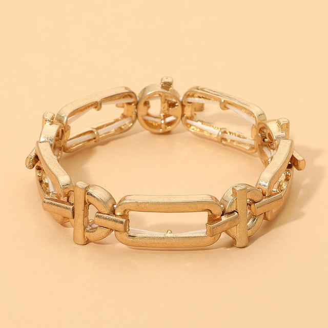 Madeline Love Worn Gold Geometric Metal Beaded Stretch Bracelet