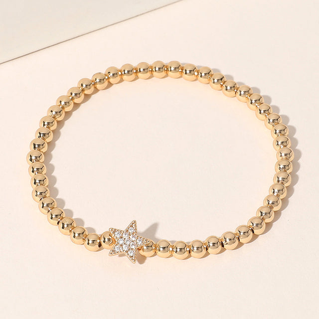 Madeline Love Gold Stone Paved Star Brass Ball Beaded Stretch Bracelet