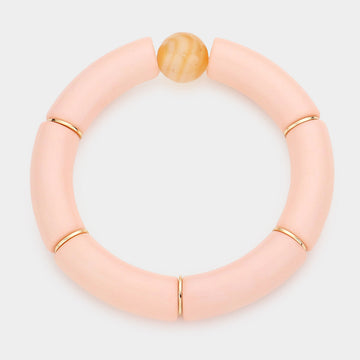 Madeline Love Peach Round Bead Accented Resin Stretch Bracelet - Bracelets
