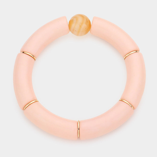 Madeline Love Peach Round Bead Accented Resin Stretch Bracelet - Bracelets