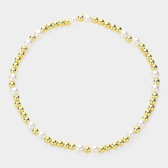 Madeline Love Gold Pearl Stainless Steel Ball Beaded Stretch Bracelet