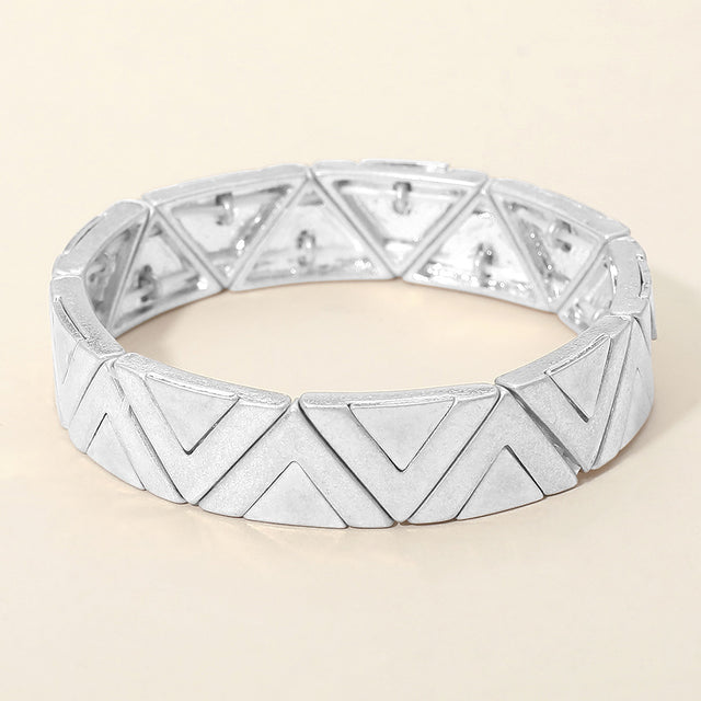 Madeline Love Worn Silver Worn Metal Geometric Triangle Beaded Stretch Bracelet - Bracelets