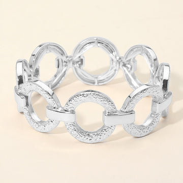 Madeline Love Rhodium Textured Metal Ring Link Stretch Bracelet - Bracelets