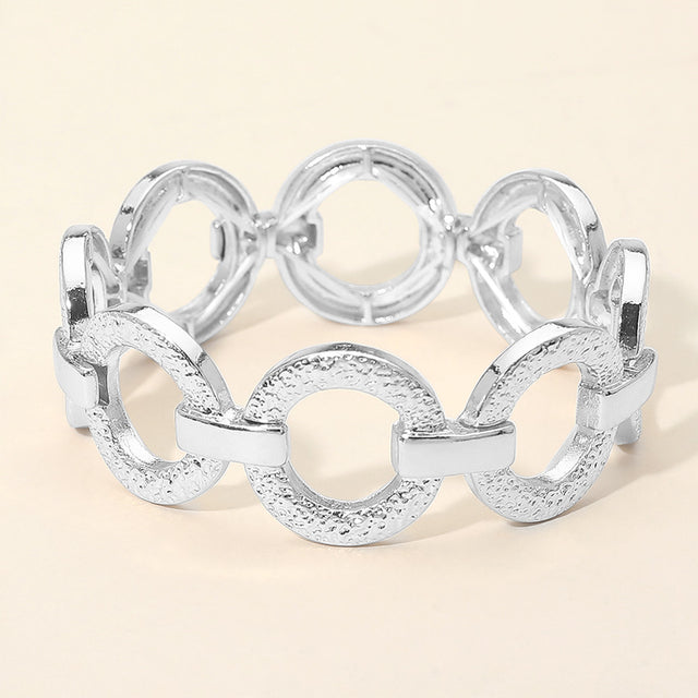 Madeline Love Rhodium Textured Metal Ring Link Stretch Bracelet - Bracelets