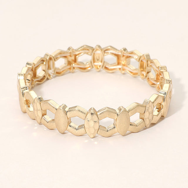 Madeline Love Worn Gold Metal Geometric Link Beaded Stretch Bracelet