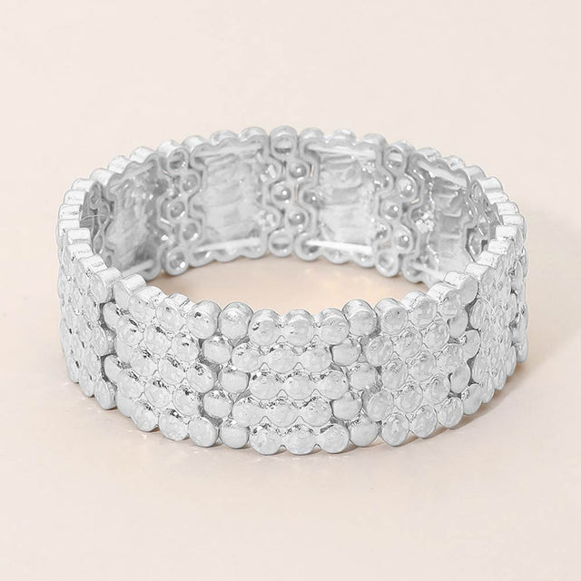 Madeline Love Worn Silver Bold Textured Metal Stretch Bracelet - Bracelets