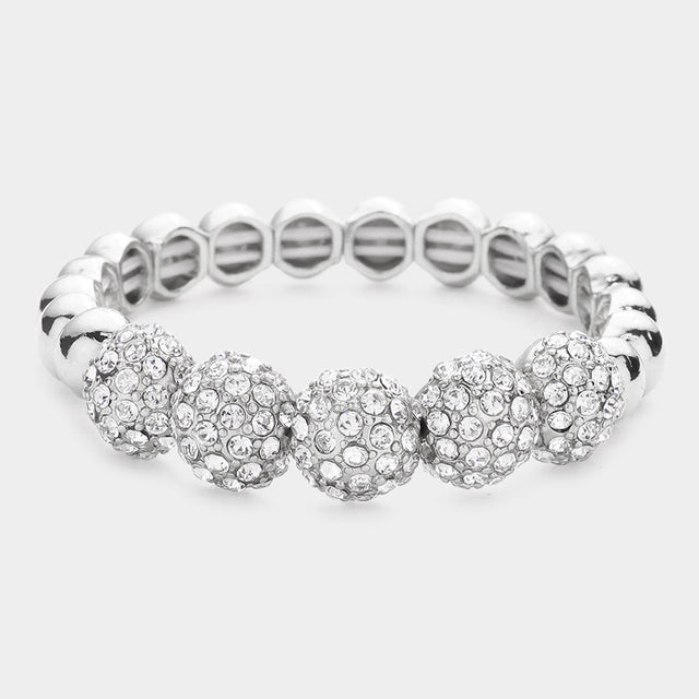 Madeline Love Silver Rhinestone Embellished Metal Dome Stretch Bracelet - Bracelets