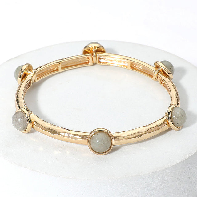 Madeline Love Gold, Gray Natural Stone Pointed Stretch Bracelet - Bracelets
