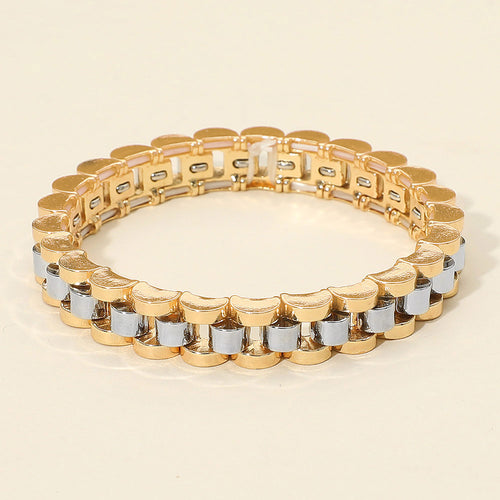 Bold Metal Link Chain Stretch Bracelet - Gold, Silver