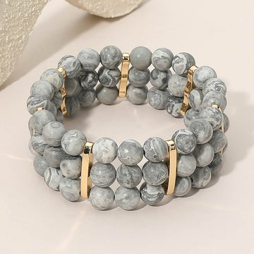 Madeline Love Gold, Gray Multi Row Beaded Stretch Bracelet - Bracelets
