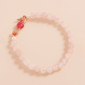 Madeline Love Gold, Pink Stone Paved Colored Metal Seahorse Faceted Stretch Bracelet - Bracelets