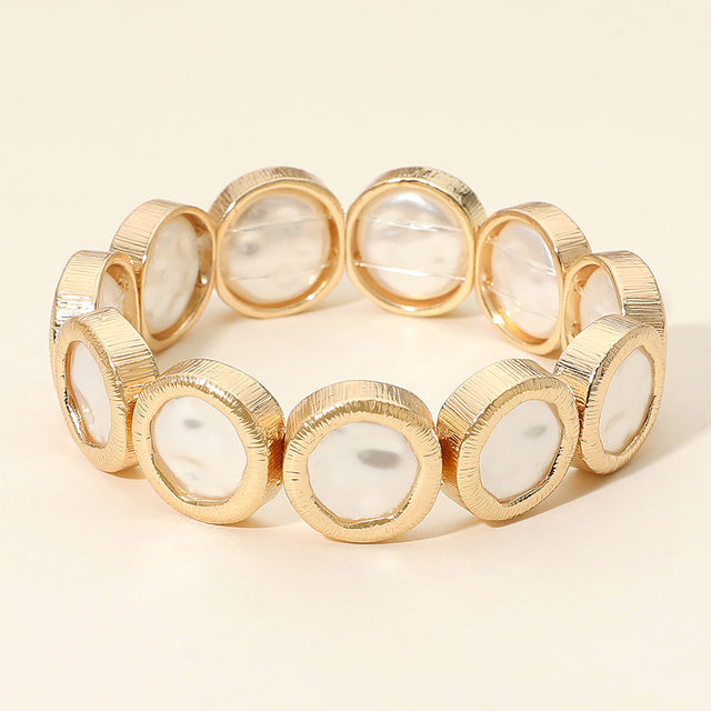 Madeline Love Cream, Gold Irregular Round Pearl Cluster Beaded Stretch Bracelet