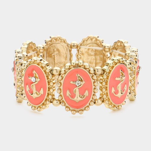 Resin Nautical Anchor Stretch Bracelet - Peach